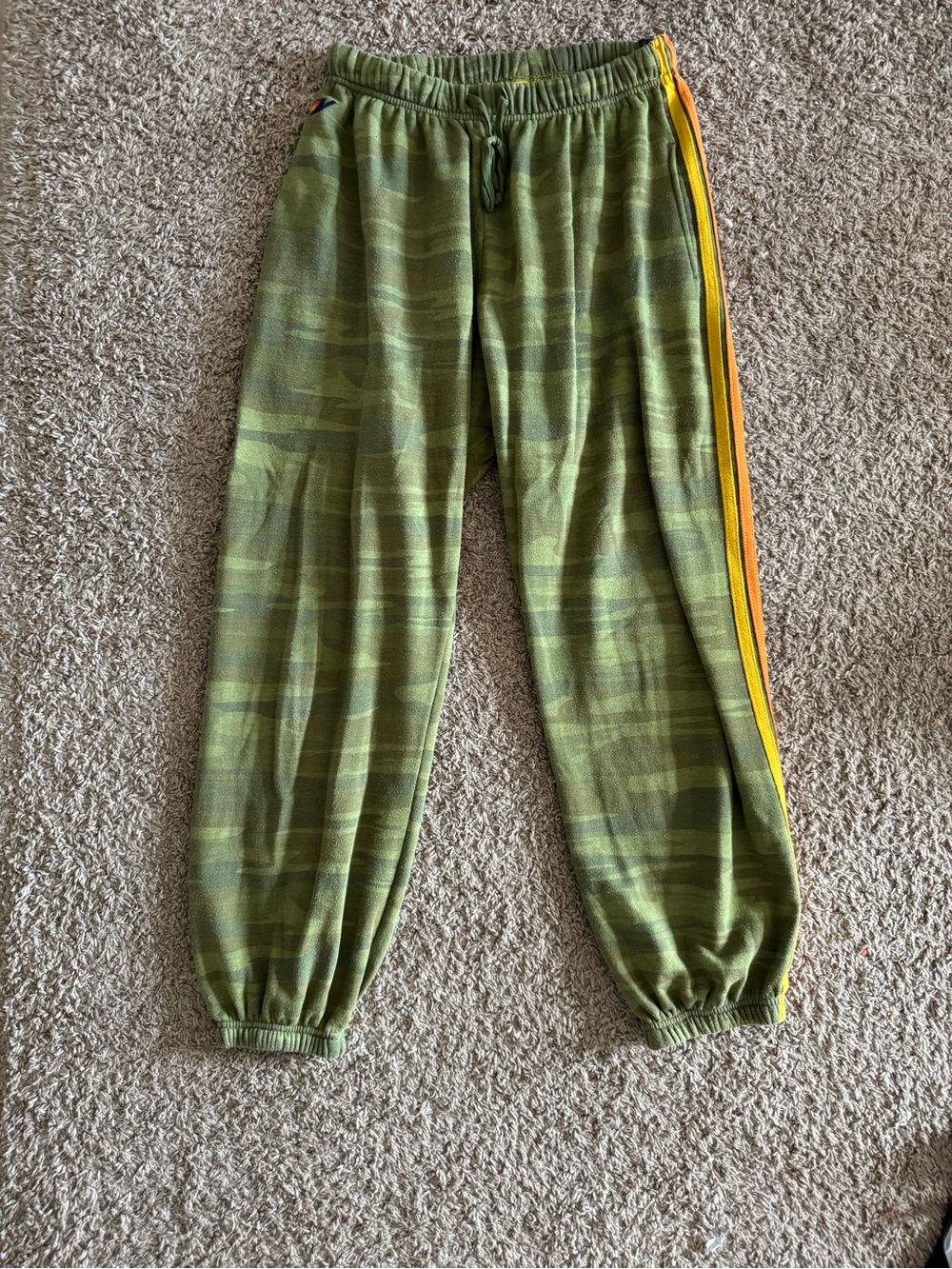 Aviator Nation Olive Camo Joggers with Classic Side Stripes